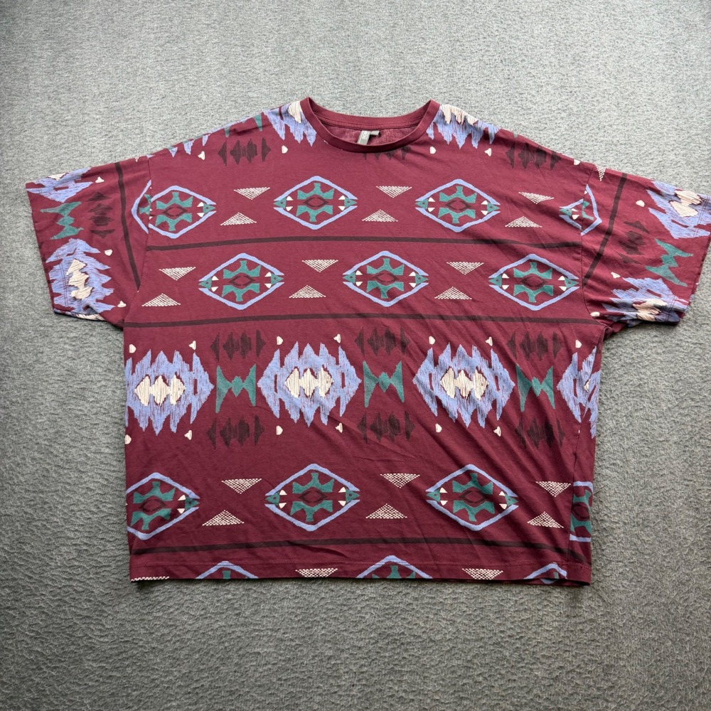 ASOS‎ T-Shirt Men's L Burgundy Southwestern Geometric Tribal Print Cotton Short
